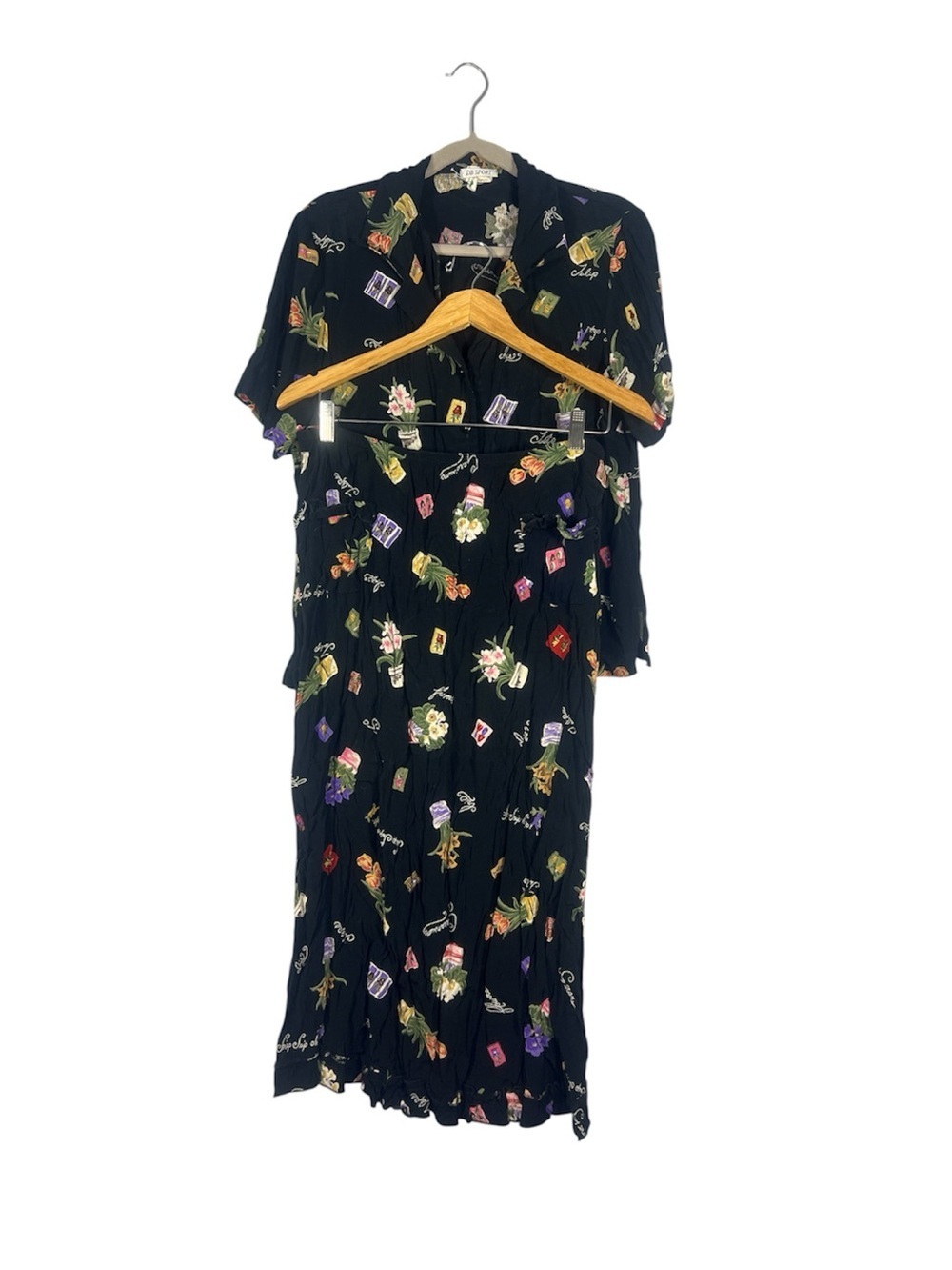 Vintage DB Sport Garden Flower Print Novelty Skirt and Top Set Medium/Large